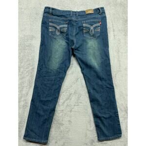 August Jeans Womens Size 38 Blue Faded‎ Embroidered